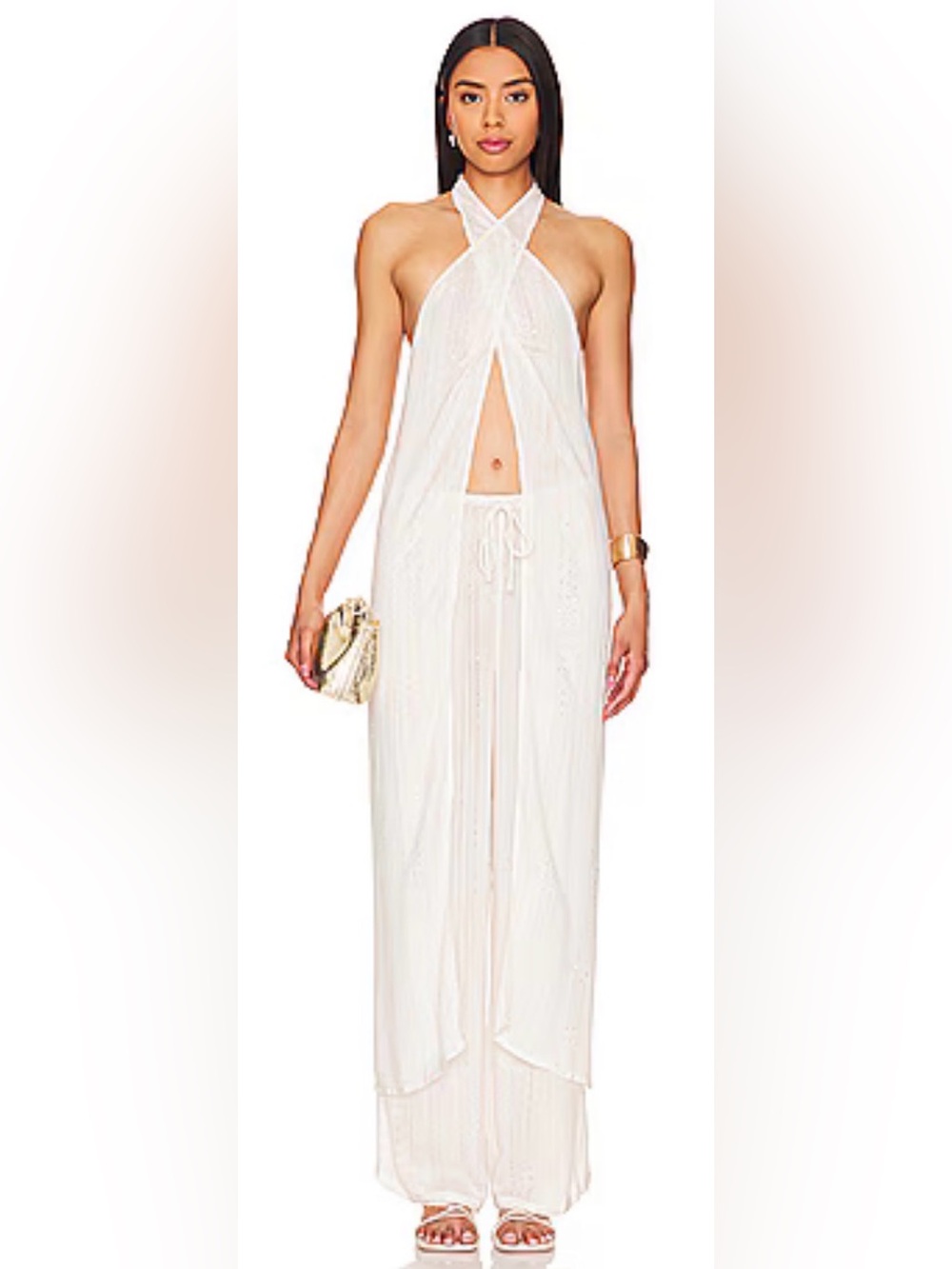 L*SPACE Cream Sheer Halter Cover-Up Maxi